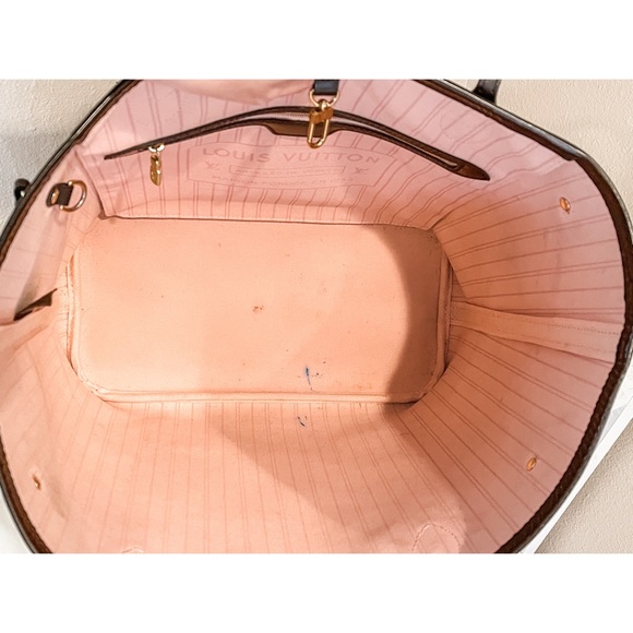 AUTHENTIC Louis Vuitton Damier Ebene Neverfull MM Rose Ballerine - Picture 6 of 11